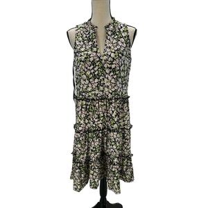Tommy Hilfiger Sleeveless Floral Print Layered Midi Dress - Black Green -size 10